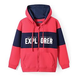 Pine Kids Cotton Knit Full Sleeves Hooded Sweat Jacket With Text Print - Red