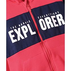Pine Kids Cotton Knit Full Sleeves Hooded Sweat Jacket With Text Print - Red