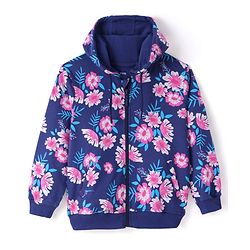 Pine Kids Cotton Knit Full Sleeves Sweatjacket with Floral Print - Navy Blue