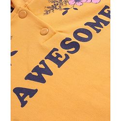 Pine Kids Cotton Knit Full Sleeves Hooded Sweatshirt with Floral Print - Mustard
