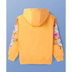 Pine Kids Cotton Knit Full Sleeves Hooded Sweatshirt with Floral Print - Mustard