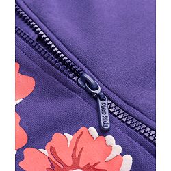 Pine Kids Knit Full Sleeves Hooded Front Open Sweat Jacket Floral & Text Design - Purple