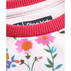 Pine Kids Cotton Knit Full Sleeves Drop Shoulder Sweatshirt with Floral & Puff Text Print - White