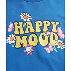 Pine Kids Cotton Knit Full Drop Sleeves Sweat Shirt with Sequinned detailing & Floral  Text Print - Blue