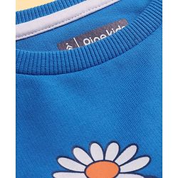 Pine Kids Cotton Knit Full Drop Sleeves Sweat Shirt with Sequinned detailing & Floral  Text Print - Blue