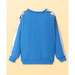 Pine Kids Cotton Knit Full Drop Sleeves Sweat Shirt with Sequinned detailing & Floral  Text Print - Blue