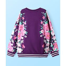 Pine Kids Cotton Knit Full Drop Shoulder Sleeves Sweatshirt with Floral Print - Purple