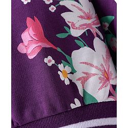 Pine Kids Cotton Knit Full Drop Shoulder Sleeves Sweatshirt with Floral Print - Purple