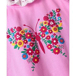 Pine Kids Cotton Knit Full Raglan Drop Shoulder Sleeves Sweatshirt with Floral Embroidery & Lace Detailing - Pink