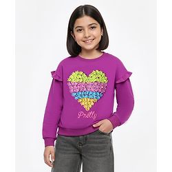 Pine Kids Cotton Knit Full  Drop Shoulder Sleeves Sweatshirt with Floral Applique - Purple
