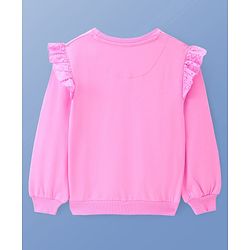 Pine Kids Cotton Knit Full Sleeves Drop Shoulder Sweatshirt with Abstract & Glitter Text Print - Pink