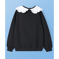 Pine Kids Cotton Knit Full Sleeves Text Printed Sweatshirt With Peter Pan Collar - Black