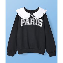 Pine Kids Cotton Knit Full Sleeves Text Printed Sweatshirt With Peter Pan Collar - Black