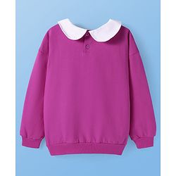 Pine Kids Cotton Knit Full Sleeves Text Printed Sweatshirt With Peter Pan Collar & Kangaroo Pockets - Purple