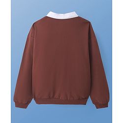 Pine Kids Cotton Knit Full Sleeves Drop Shoulder Sweatshirt with Collar Neck & Text Print - Brown