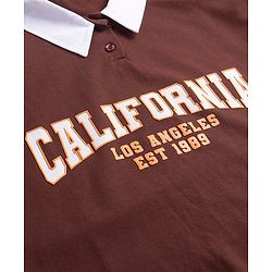 Pine Kids Cotton Knit Full Sleeves Drop Shoulder Sweatshirt with Collar Neck & Text Print - Brown