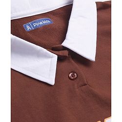 Pine Kids Cotton Knit Full Sleeves Drop Shoulder Sweatshirt with Collar Neck & Text Print - Brown