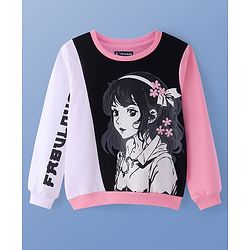 Pine Kids Cotton Knit Full Sleeves Sweatshirt with Anime Print - Pink