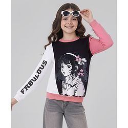 Pine Kids Cotton Knit Full Sleeves Sweatshirt with Anime Print - Pink