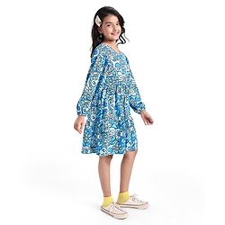 Pine Kids Cotton Knit Peasent Sleeves Frock with Floral Print - Snow White