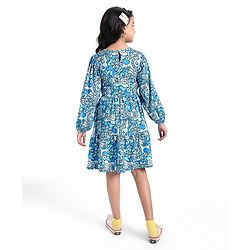 Pine Kids Cotton Knit Peasent Sleeves Frock with Floral Print - Snow White