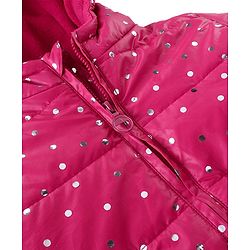 Pine Kids Woven Full  Sleeves Front Open Sequinned Padded Hooded Jacket with Pockets - Rani Pink