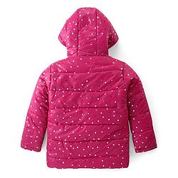 Pine Kids Woven Full  Sleeves Front Open Sequinned Padded Hooded Jacket with Pockets - Rani Pink