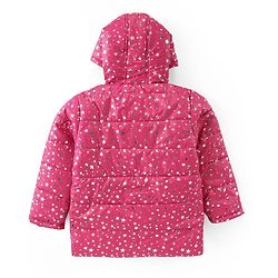Pine Kids Woven Full Sleeves Front Open Padded Hooded Jacket with Foil Star Print - Pink