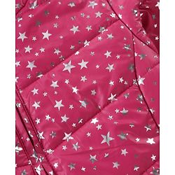 Pine Kids Woven Full Sleeves Front Open Padded Hooded Jacket with Foil Star Print - Pink