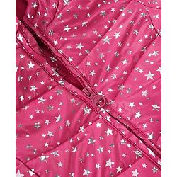 Pine Kids Woven Full Sleeves Front Open Padded Hooded Jacket with Foil Star Print - Pink