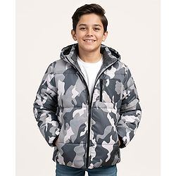 Pine Kids Woven Full Sleeves Padded Hooded Jacket Camouflage Print - Multicolour