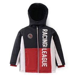 Pine Kids Woven Full Sleeves Padded Hooded Jacket Text Print - Multicolour