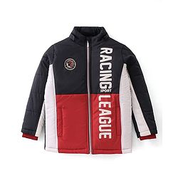 Pine Kids Woven Full Sleeves Padded Hooded Jacket Text Print - Multicolour