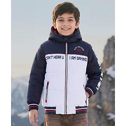 Pine Kids Woven Full Sleeves Padded Jacket with Detachable Hood Text Print - Multicolour