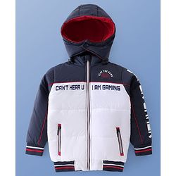 Pine Kids Woven Full Sleeves Padded Jacket with Detachable Hood Text Print - Multicolour