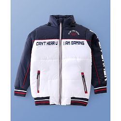 Pine Kids Woven Full Sleeves Padded Jacket with Detachable Hood Text Print - Multicolour