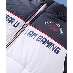 Pine Kids Woven Full Sleeves Padded Jacket with Detachable Hood Text Print - Multicolour
