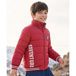 Pine Kids Woven Full Sleeves Padded Jacket with Detachable Hood Text Print - Dark Red