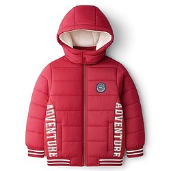 Pine Kids Woven Full Sleeves Padded Jacket with Detachable Hood Text Print - Dark Red