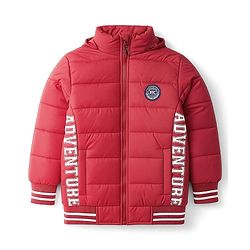 Pine Kids Woven Full Sleeves Padded Jacket with Detachable Hood Text Print - Dark Red