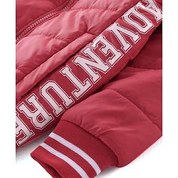 Pine Kids Woven Full Sleeves Padded Jacket with Detachable Hood Text Print - Dark Red