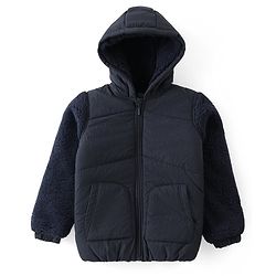 Pine Kids Woven Full Sleeves Solid Hooded Padded Jacket - Navy Blue