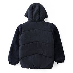 Pine Kids Woven Full Sleeves Solid Hooded Padded Jacket - Navy Blue