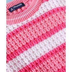 Pine Kids Knitted Full Sleeves Striped Pullover Sweater - Pink