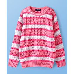 Pine Kids Knitted Full Sleeves Striped Pullover Sweater - Pink