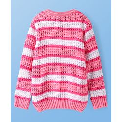 Pine Kids Knitted Full Sleeves Striped Pullover Sweater - Pink