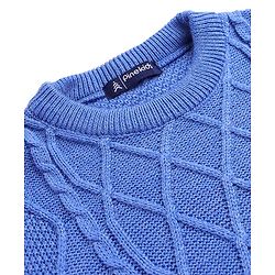 Pine Kids Knitted Full Sleeves Pullover Sweater with Cable Knit Design - Blue