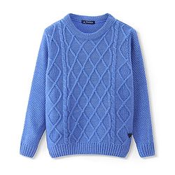 Pine Kids Knitted Full Sleeves Pullover Sweater with Cable Knit Design - Blue