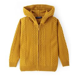 Pine Kids Full Sleeves Front Open  Hood Sweater - Mustard
