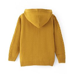 Pine Kids Full Sleeves Front Open  Hood Sweater - Mustard